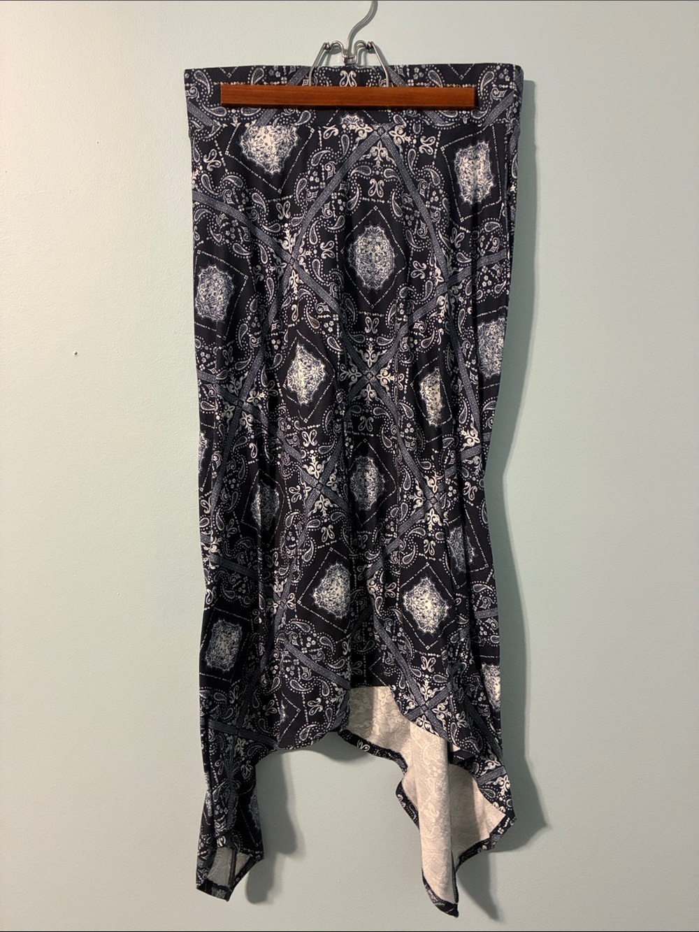 Maurices Navy & White Asymmetrical Handkerchief Hem Midi Skirt